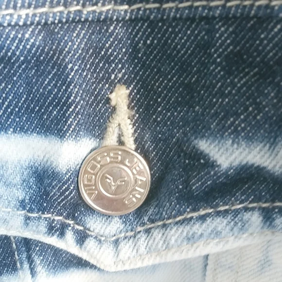 Vigoss L Y2K Blue Distressed Denim Jeans Crop Jacket - Picture 4 of 10